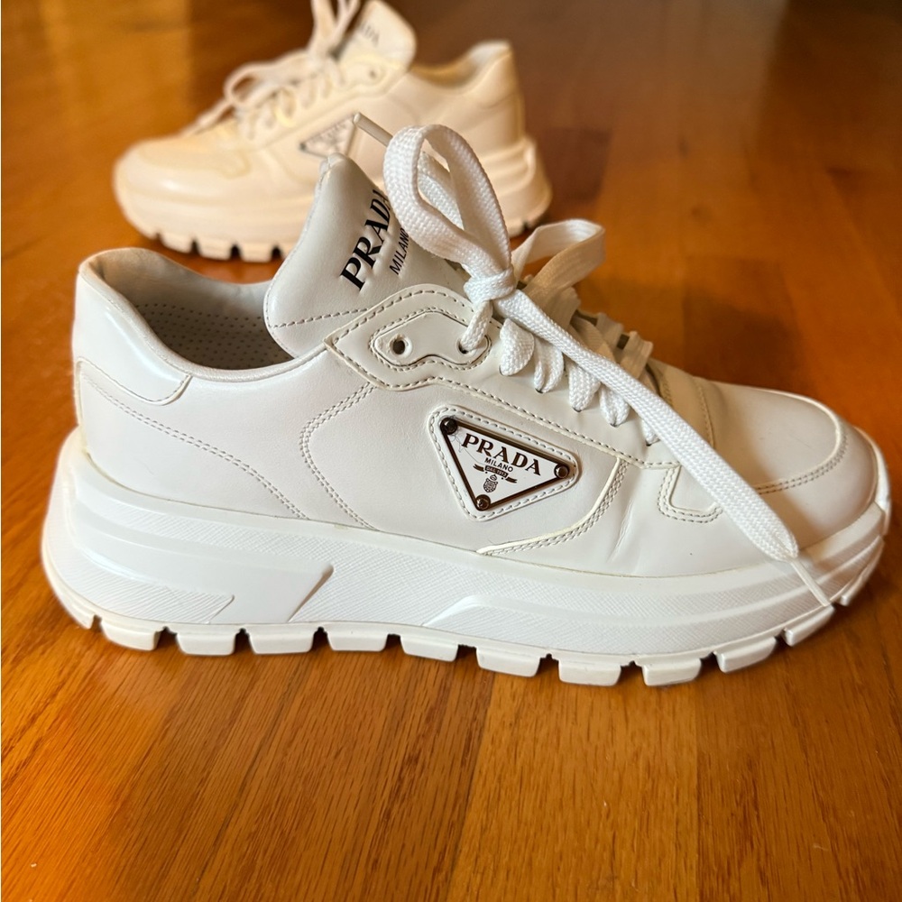 Prada Cream Leather Sneakers